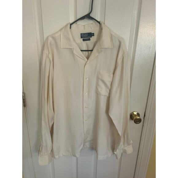 Polo Ralph Lauren Caldwell Ivory Loop Collar Long Sleeve Silk/Linen Size Large - Picture 1 of 3